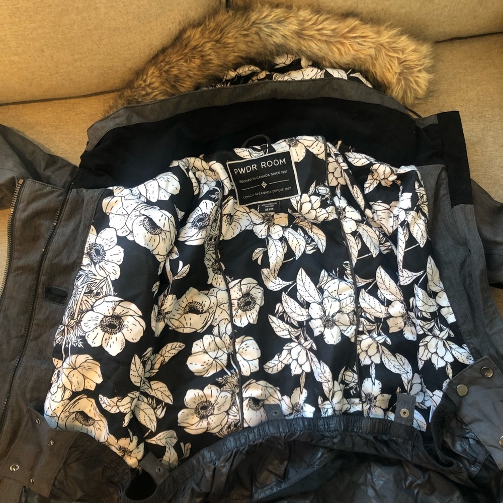 Women’s Pwdr Room Gray snowboarding jacket with fur hood